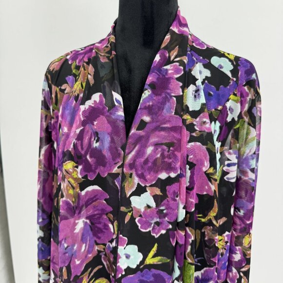 Susan Graver Womens Floral Chiffon Cardigan Kimono 1X Purple Lightweight‎ Sheer - Picture 1 of 7